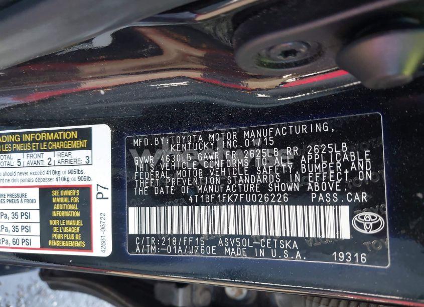 Photo 9 of 2015 Toyota Camry SE (VIN 4T1BF1FK7FU026226)