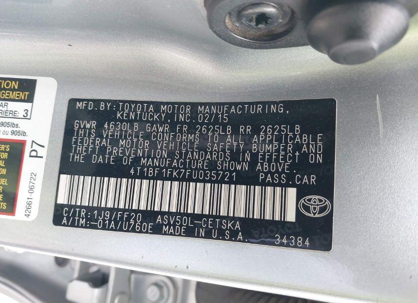 Photo 9 of 2015 Toyota Camry SE (VIN 4T1BF1FK7FU035721)