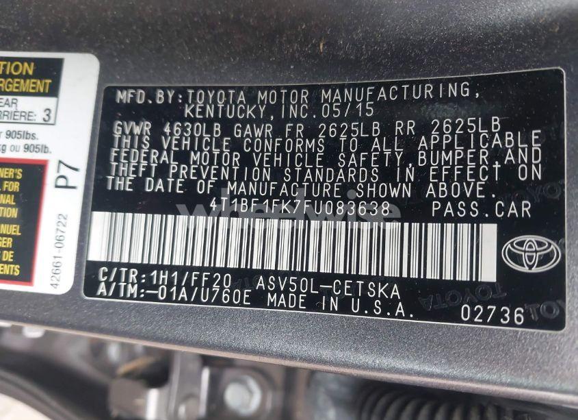 Photo 9 of 2015 Toyota Camry SE (VIN 4T1BF1FK7FU083638)