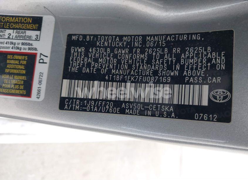 Photo 9 of 2015 Toyota Camry SE (VIN 4T1BF1FK7FU087169)
