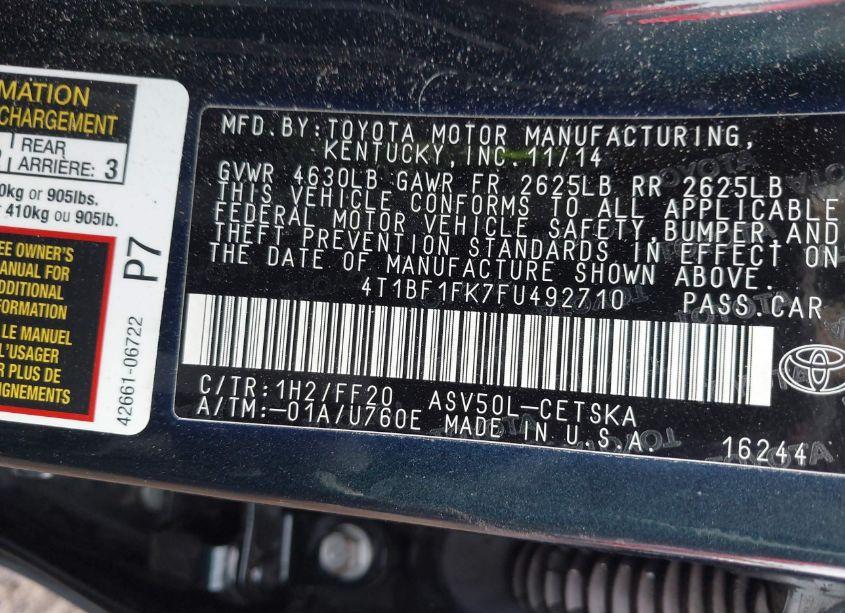 Photo 9 of 2015 Toyota Camry SE (VIN 4T1BF1FK7FU492710)