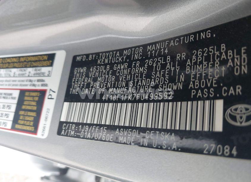 Photo 9 of 2015 Toyota Camry SE (VIN 4T1BF1FK7FU499592)