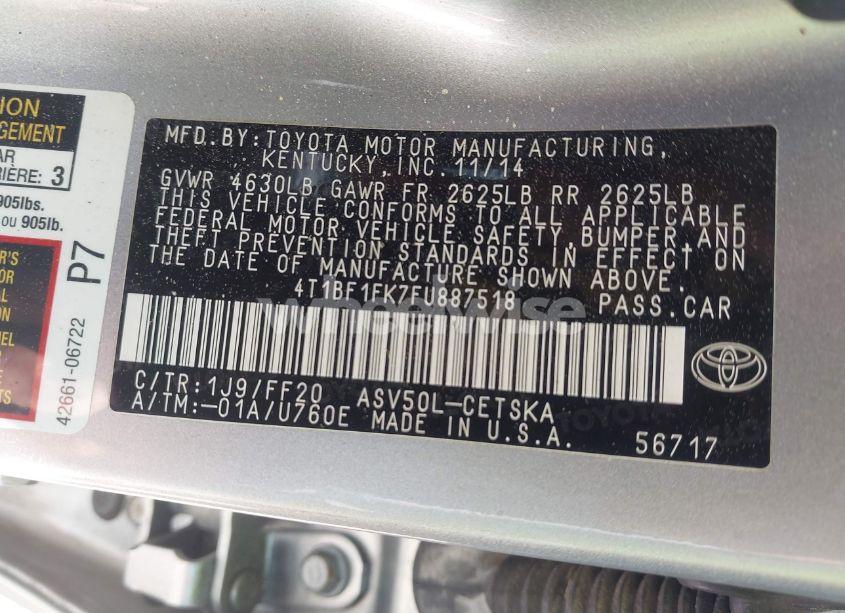 Photo 9 of 2015 Toyota Camry SE (VIN 4T1BF1FK7FU887518)