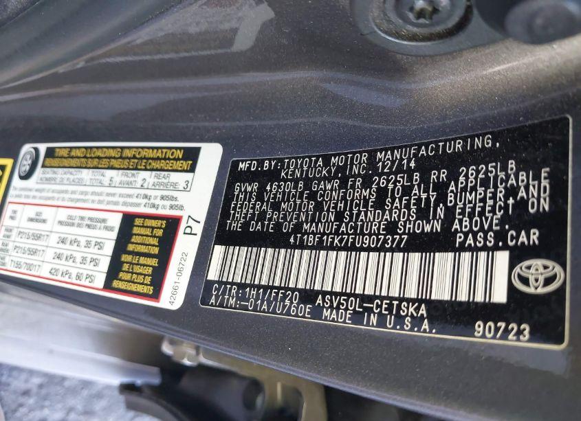 Photo 9 of 2015 Toyota Camry SE (VIN 4T1BF1FK7FU907377)