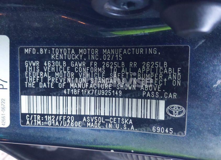 Photo 9 of 2015 Toyota Camry SE (VIN 4T1BF1FK7FU925149)
