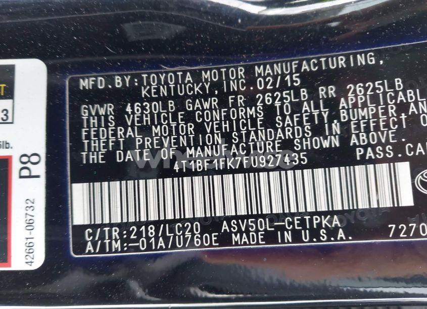 Photo 9 of 2015 Toyota Camry XSE (VIN 4T1BF1FK7FU927435)