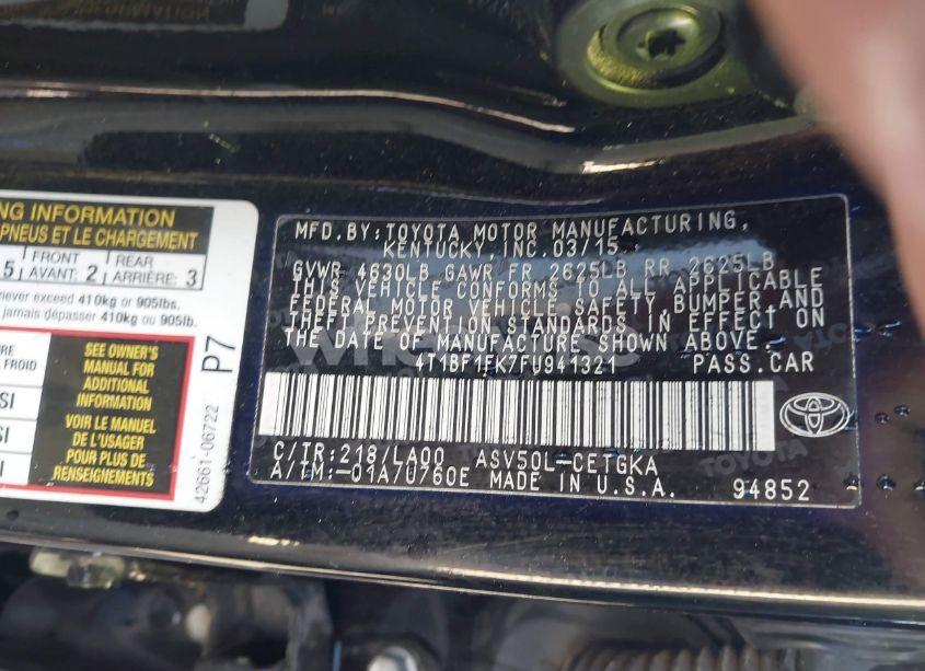 Photo 9 of 2015 Toyota Camry XLE (VIN 4T1BF1FK7FU941321)