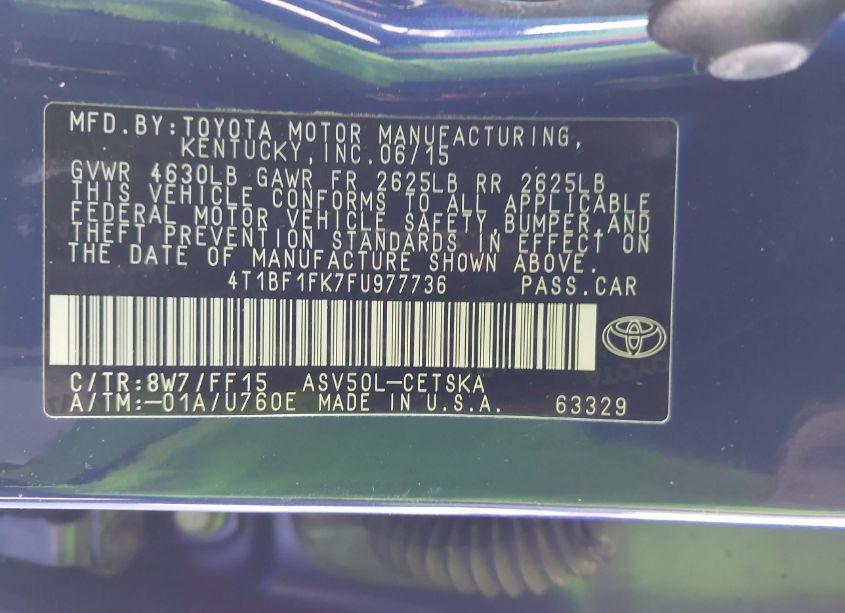 Photo 9 of 2015 Toyota Camry SE (VIN 4T1BF1FK7FU977736)