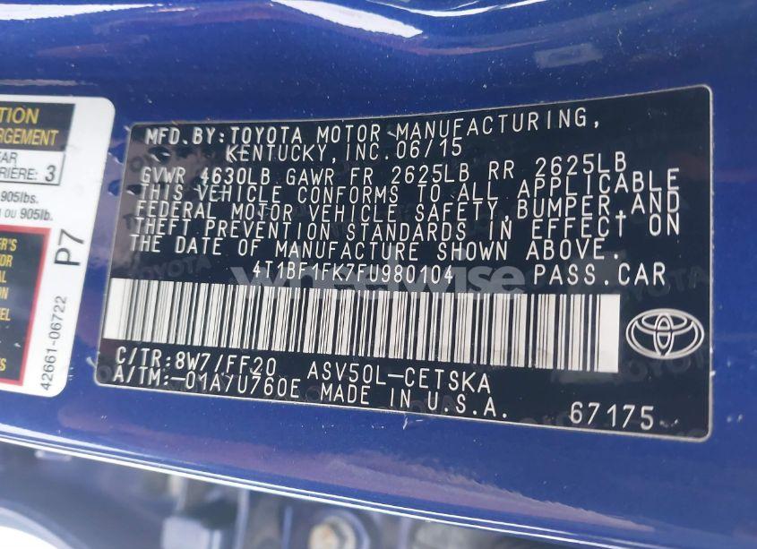 Photo 9 of 2015 Toyota Camry SE (VIN 4T1BF1FK7FU980104)