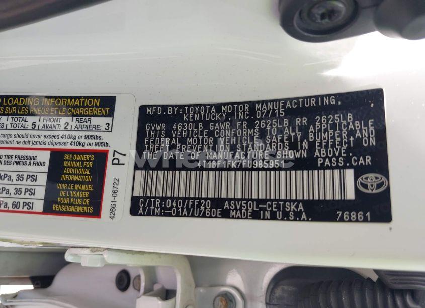 Photo 9 of 2015 Toyota Camry SE (VIN 4T1BF1FK7FU985951)