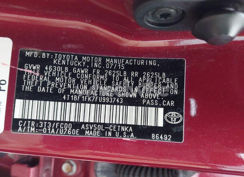 Photo 9 of 2015 Toyota Camry LE (VIN 4T1BF1FK7FU993743)