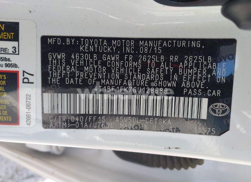 Photo 9 of 2016 Toyota Camry SE (VIN 4T1BF1FK7GU128689)