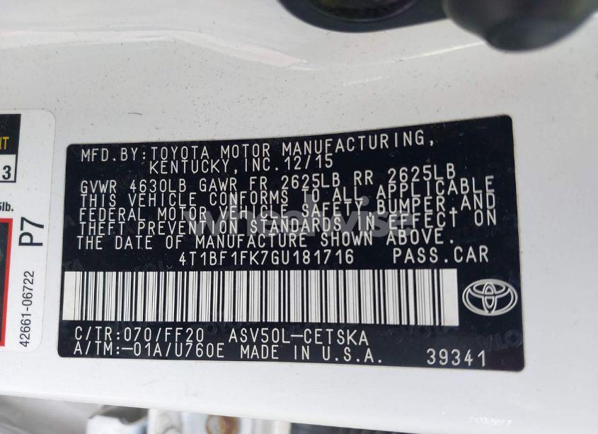 Photo 9 of 2016 Toyota Camry SE (VIN 4T1BF1FK7GU181716)