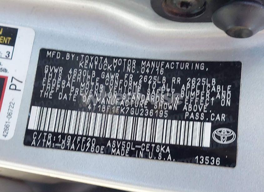 Photo 9 of 2016 Toyota Camry SE (VIN 4T1BF1FK7GU236195)