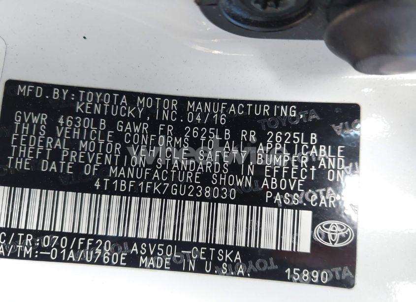 Photo 9 of 2016 Toyota Camry SE (VIN 4T1BF1FK7GU238030)