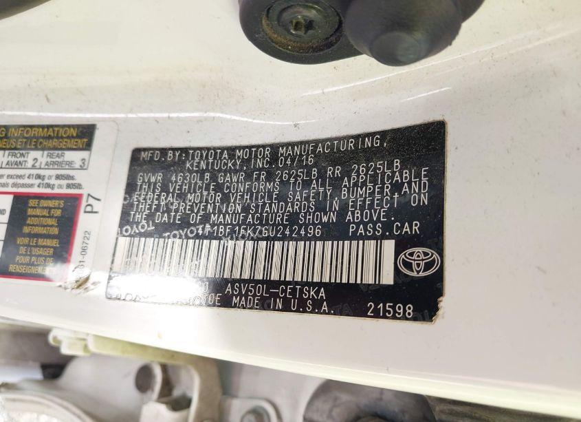 Photo 9 of 2016 Toyota Camry SE (VIN 4T1BF1FK7GU242496)