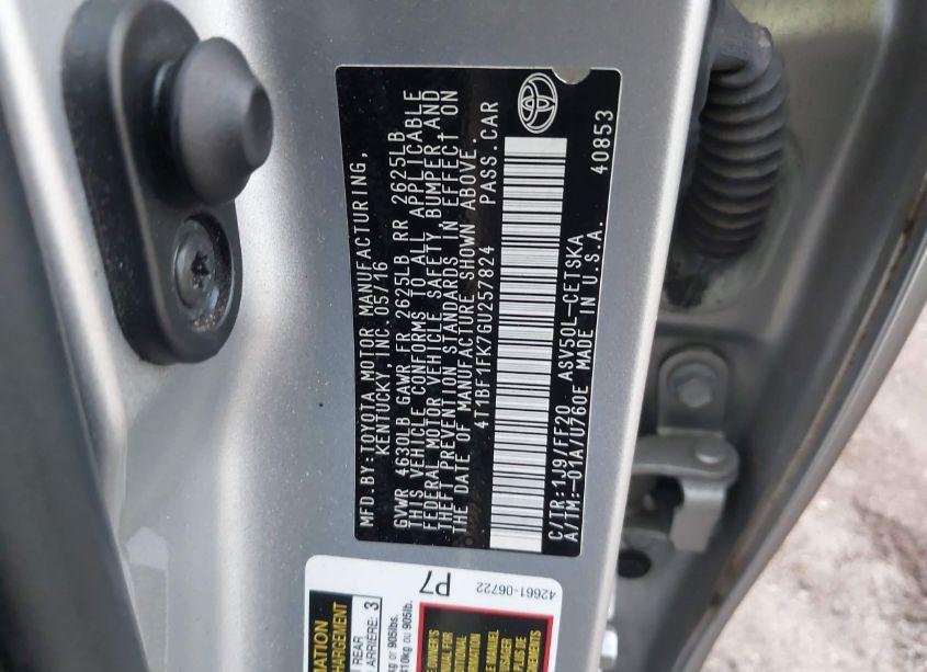 Photo 9 of 2016 Toyota Camry SE (VIN 4T1BF1FK7GU257824)