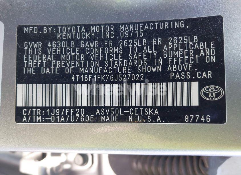 Photo 9 of 2016 Toyota Camry SE (VIN 4T1BF1FK7GU527022)