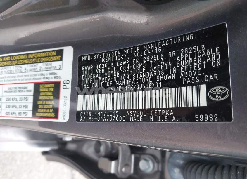 Photo 9 of 2016 Toyota Camry XSE (VIN 4T1BF1FK7GU596731)