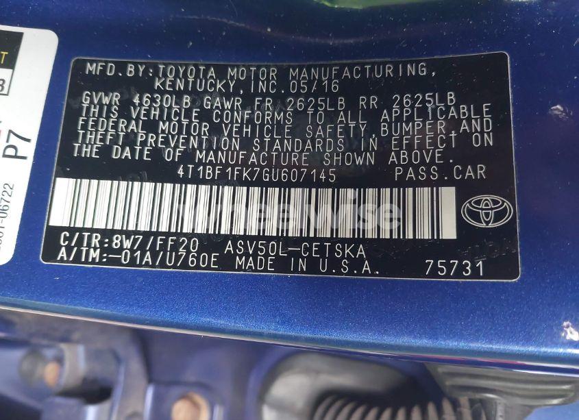 Photo 9 of 2016 Toyota Camry SE (VIN 4T1BF1FK7GU607145)