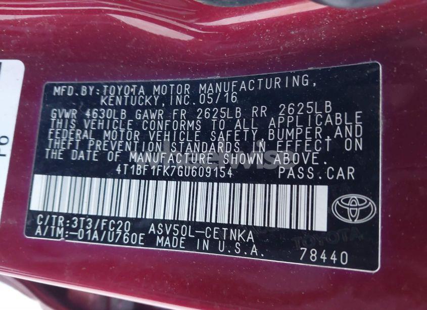 Photo 9 of 2016 Toyota Camry LE (VIN 4T1BF1FK7GU609154)