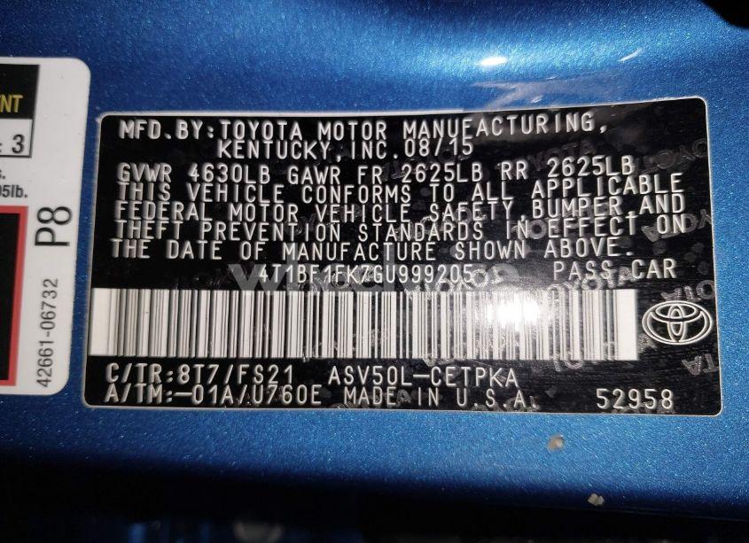 Photo 9 of 2016 Toyota Camry SE (VIN 4T1BF1FK7GU999205)