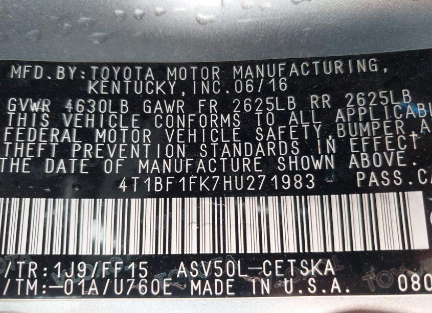 Photo 9 of 2017 Toyota Camry SE (VIN 4T1BF1FK7HU271983)