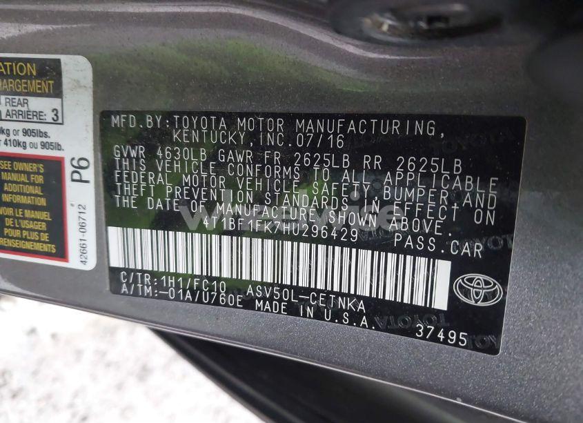 Photo 9 of 2017 Toyota Camry LE (VIN 4T1BF1FK7HU296429)