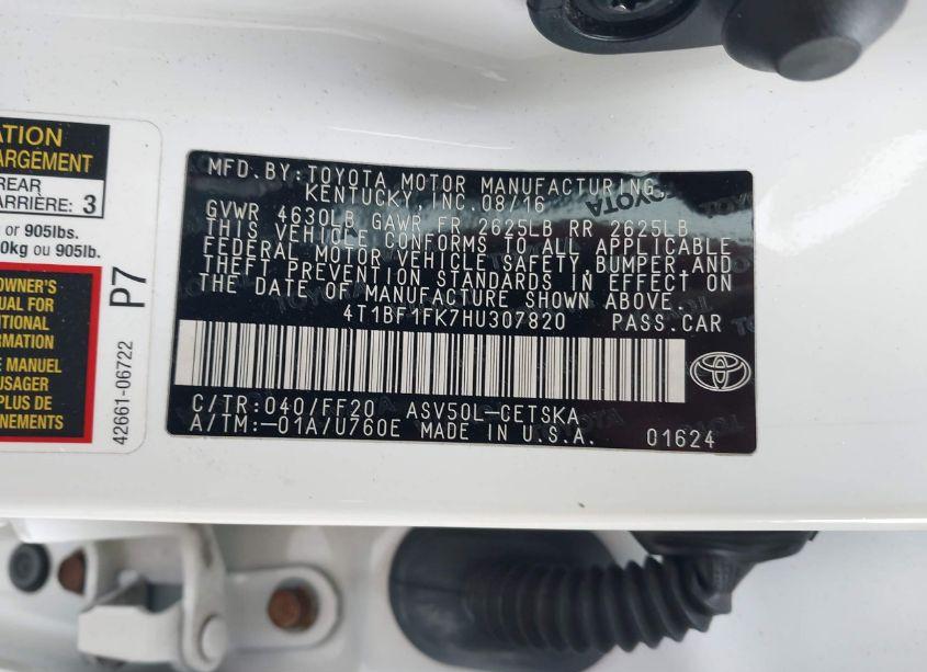 Photo 9 of 2017 Toyota Camry SE (VIN 4T1BF1FK7HU307820)