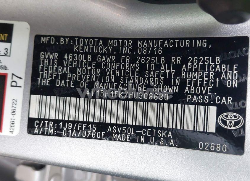 Photo 9 of 2017 Toyota Camry SE (VIN 4T1BF1FK7HU308630)