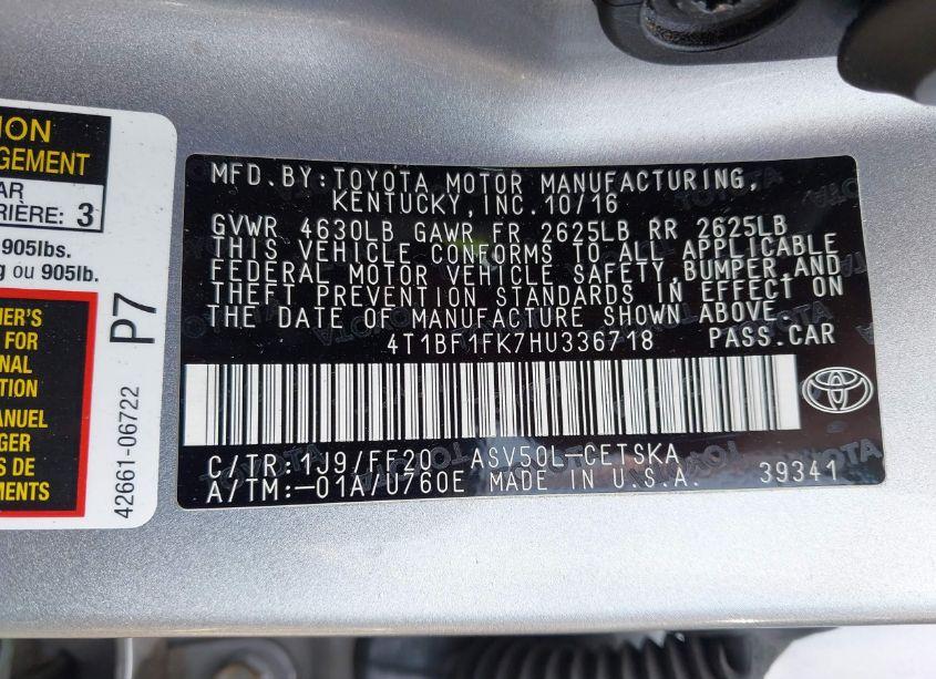 Photo 9 of 2017 Toyota Camry SE (VIN 4T1BF1FK7HU336718)