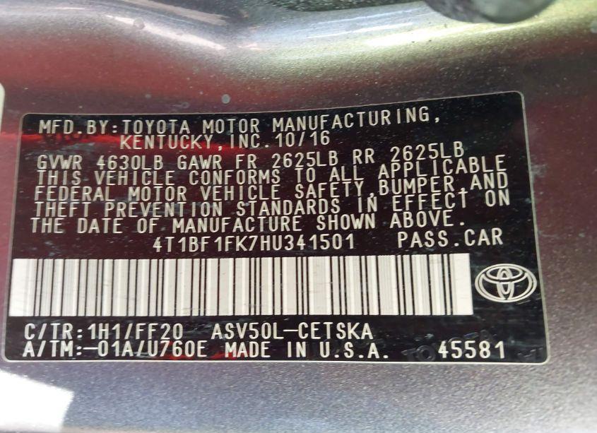 Photo 9 of 2017 Toyota Camry SE (VIN 4T1BF1FK7HU341501)