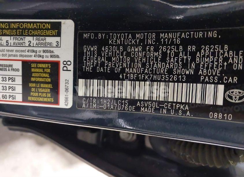 Photo 9 of 2017 Toyota Camry XSE (VIN 4T1BF1FK7HU352613)