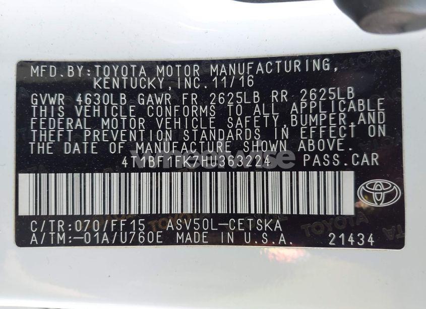 Photo 9 of 2017 Toyota Camry SE (VIN 4T1BF1FK7HU363224)