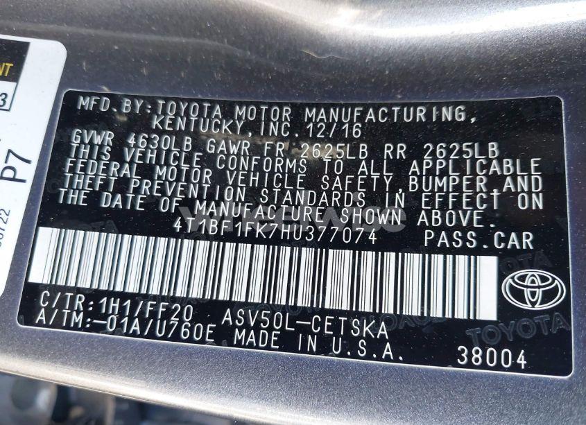 Photo 9 of 2017 Toyota Camry SE (VIN 4T1BF1FK7HU377074)