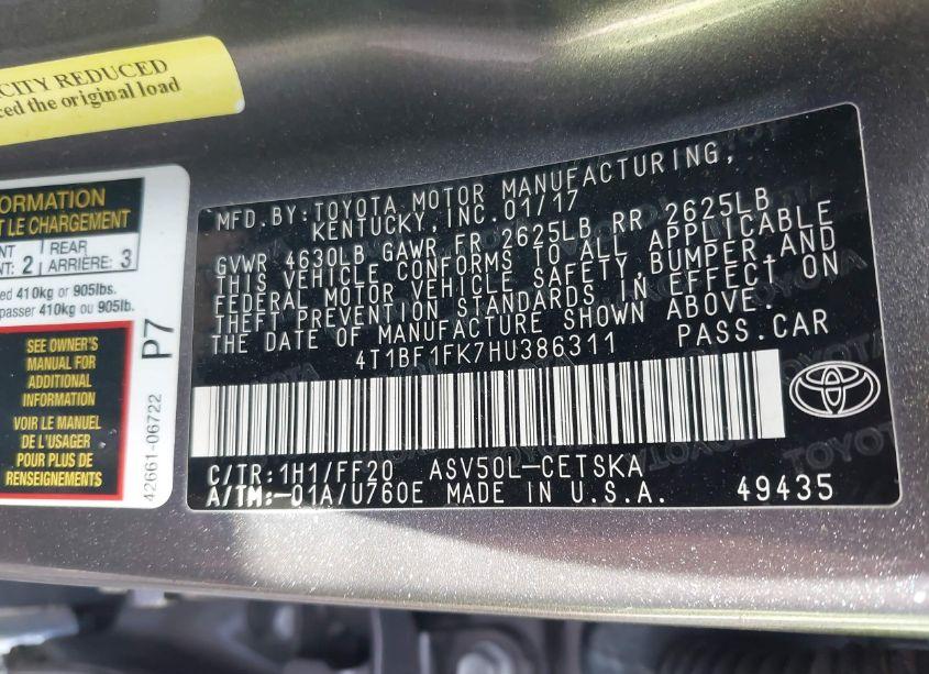 Photo 9 of 2017 Toyota Camry SE (VIN 4T1BF1FK7HU386311)