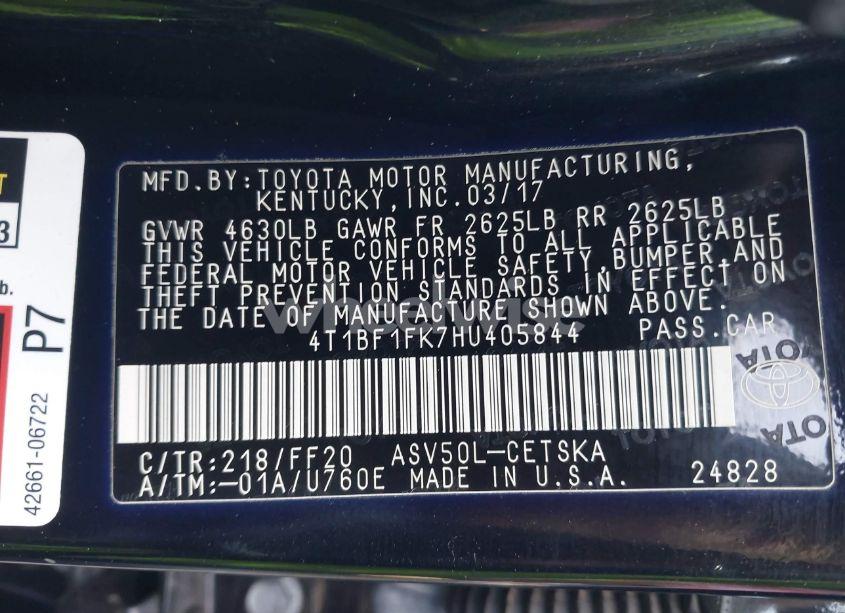 Photo 9 of 2017 Toyota Camry SE (VIN 4T1BF1FK7HU405844)