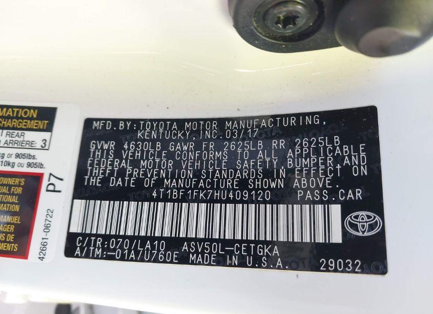 Photo 9 of 2017 Toyota Camry XLE (VIN 4T1BF1FK7HU409120)