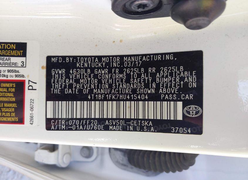 Photo 9 of 2017 Toyota Camry SE (VIN 4T1BF1FK7HU415404)