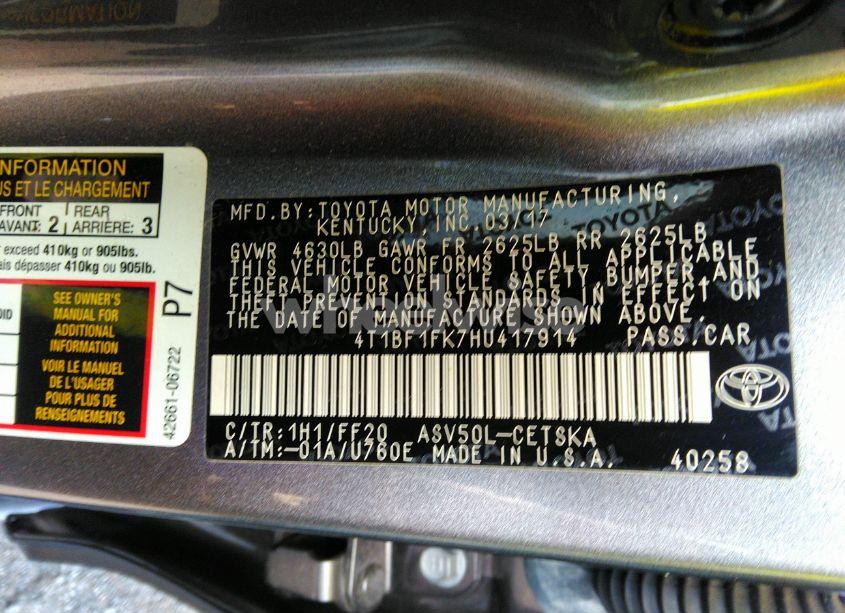 Photo 9 of 2017 Toyota Camry SE (VIN 4T1BF1FK7HU417914)