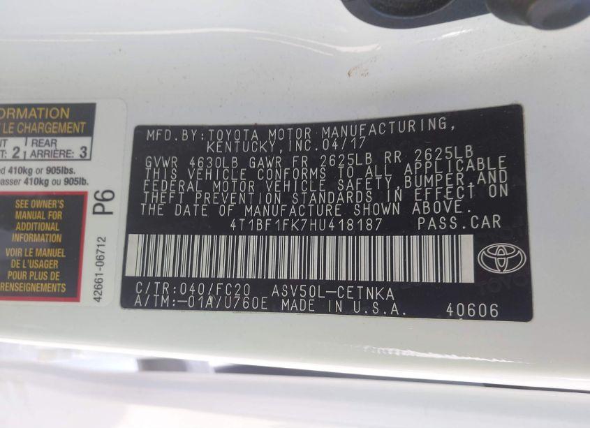 Photo 9 of 2017 Toyota Camry LE (VIN 4T1BF1FK7HU418187)