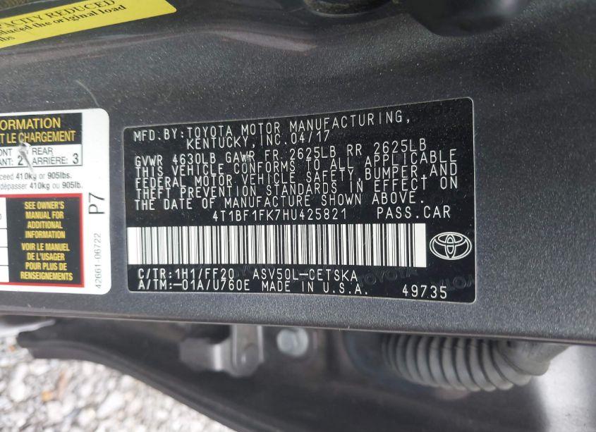 Photo 9 of 2017 Toyota Camry SE (VIN 4T1BF1FK7HU425821)