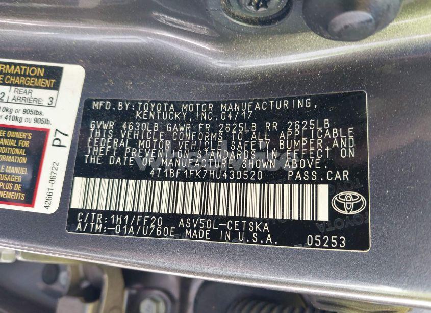 Photo 9 of 2017 Toyota Camry SE (VIN 4T1BF1FK7HU430520)