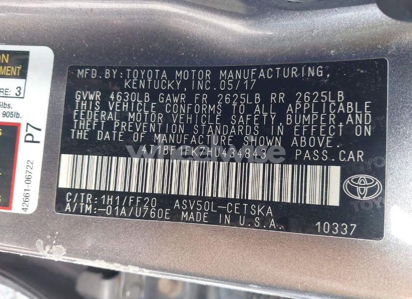 Photo 9 of 2017 Toyota Camry SE (VIN 4T1BF1FK7HU434843)