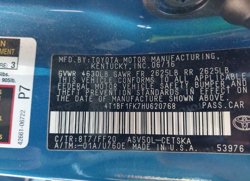 Photo 9 of 2017 Toyota Camry SE (VIN 4T1BF1FK7HU620768)