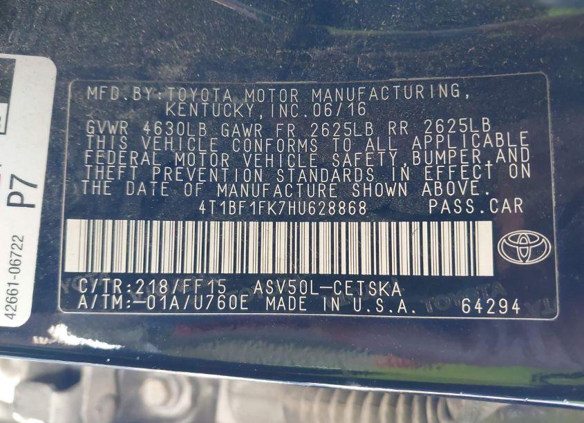 Photo 9 of 2017 Toyota Camry SE (VIN 4T1BF1FK7HU628868)