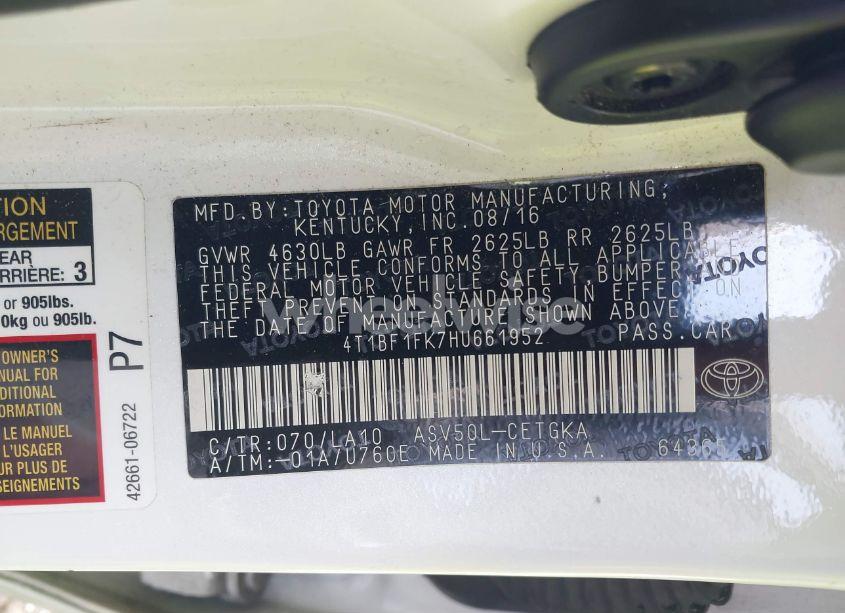 Photo 9 of 2017 Toyota Camry XLE (VIN 4T1BF1FK7HU661952)