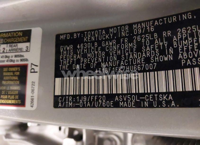 Photo 9 of 2017 Toyota Camry SE (VIN 4T1BF1FK7HU667007)