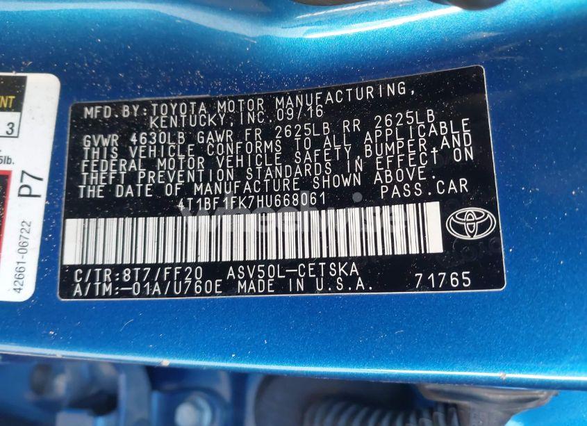 Photo 9 of 2017 Toyota Camry SE (VIN 4T1BF1FK7HU668061)