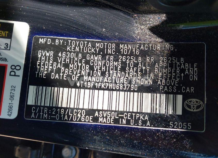 Photo 9 of 2017 Toyota Camry XSE (VIN 4T1BF1FK7HU683790)